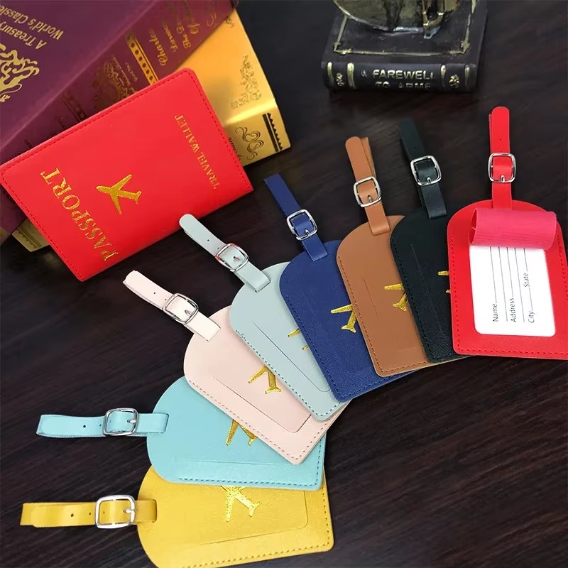 Travel Accessories Gift Set - PU Leather Luggage Tag Passport Holder