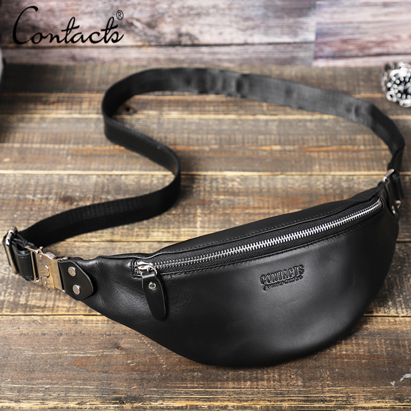 Travel Accessories For Men - CONTACT'S Men Waist Packs Genuine Leather