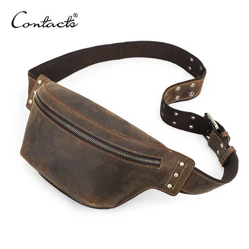 Travel Accessories For Men - CONTACT'S Genuine Leather Waist Bags Crazy